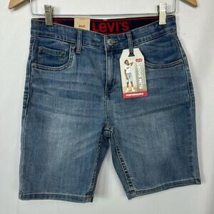 Levi’s Slim Denim Shorts Kids Stretch Mid Blue‎ Wash Size 14 New